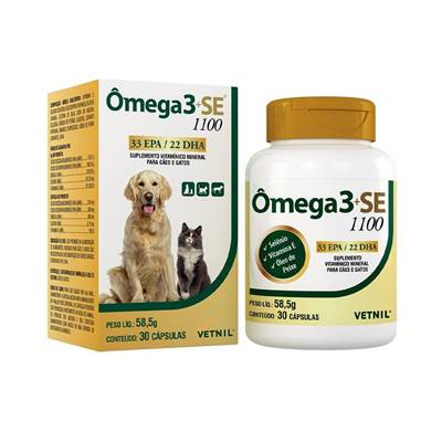 Suplemento Ômega 3 SE 1100 para Cães e Gatos 30 cápsulas
