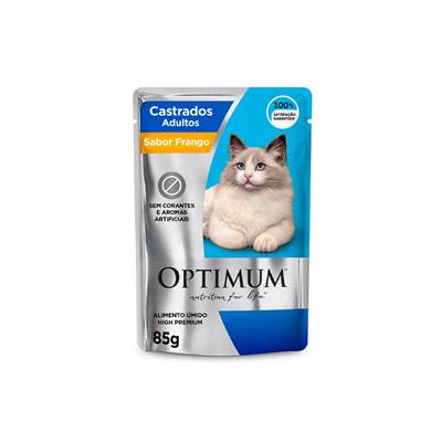 Ração Optimum Sachê para Gatos Adultos Castrados sabor Frango 85g