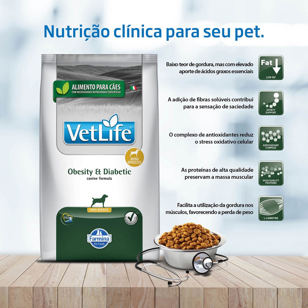Ração Vet Life Natural Obesity & Diabetic para Cães Adultos de Porte Pequeno