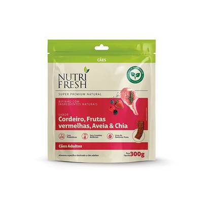 Bifinho Nutrifresh Natural Sabor Cordeiro, Frutas Vermelhas, Aveia e Chia para Cães Adultos 300g