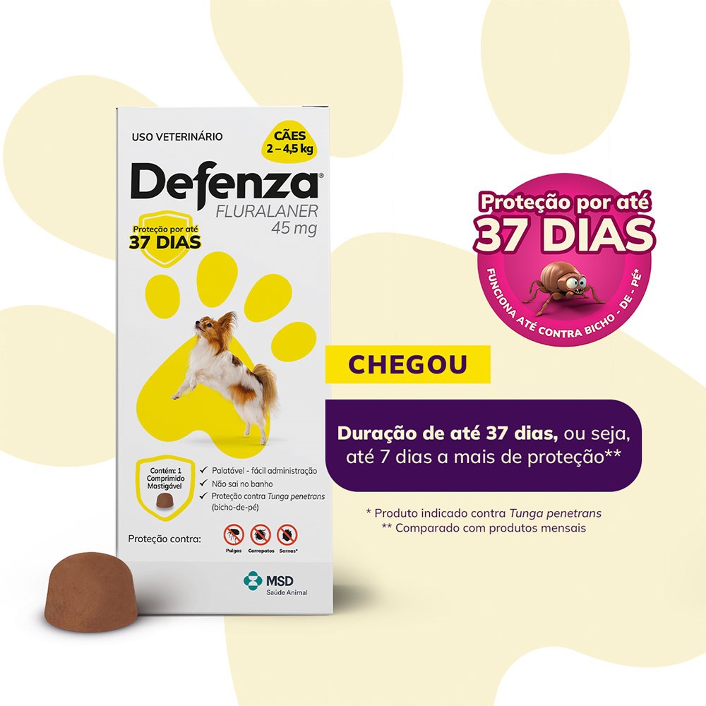 Antipulgas e Carrapatos Defenza para Cães de 2kg a 4,5kg - 45mg