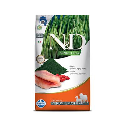 Ração N&D Spirulina para Cães Adultos de Porte Médio e Grande sabor Tilápia, Spirulina e Goji Berry 10,1kg