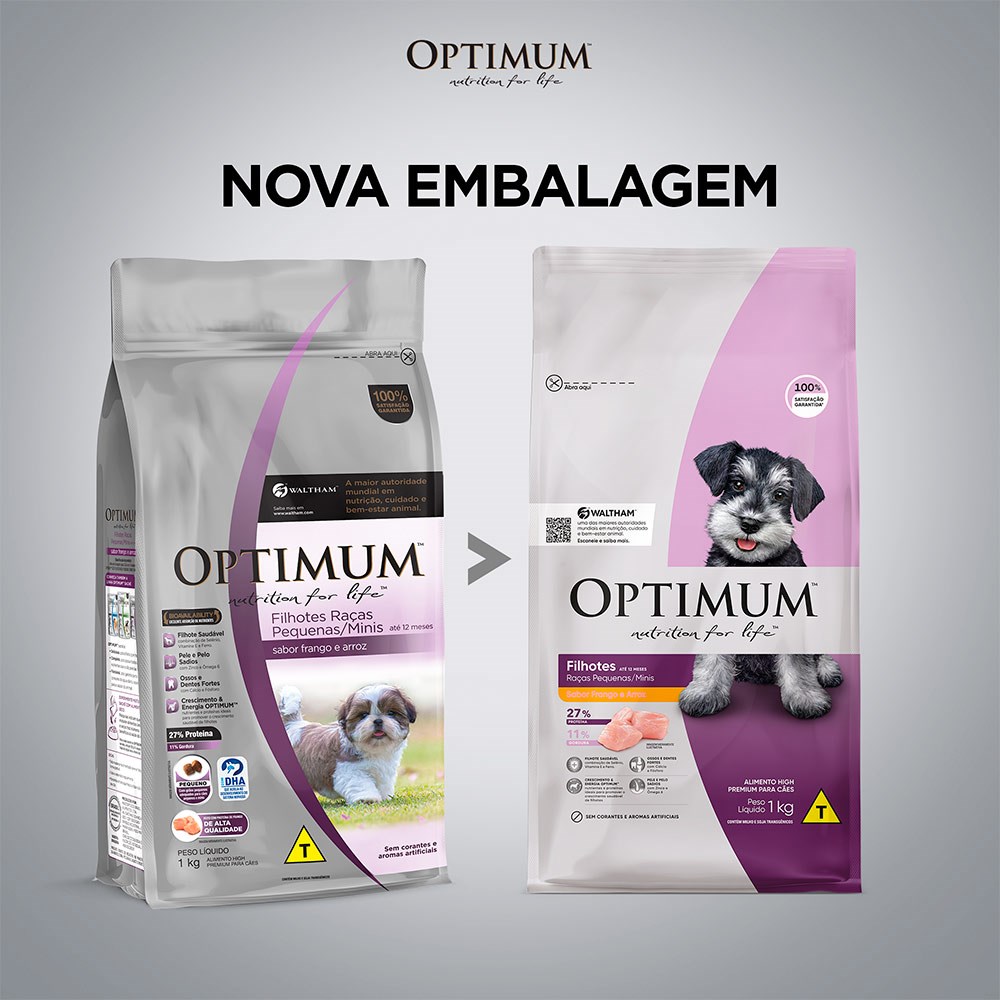 Ração Optimum para Cães Filhotes de Raça Pequena e Mini até 12 Meses sabor Frango