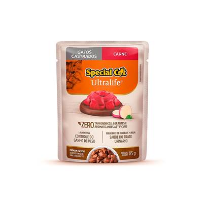 Ração Úmida Special Cat Ultralife para Gatos Castrados Sabor Carne ao Molho 85g