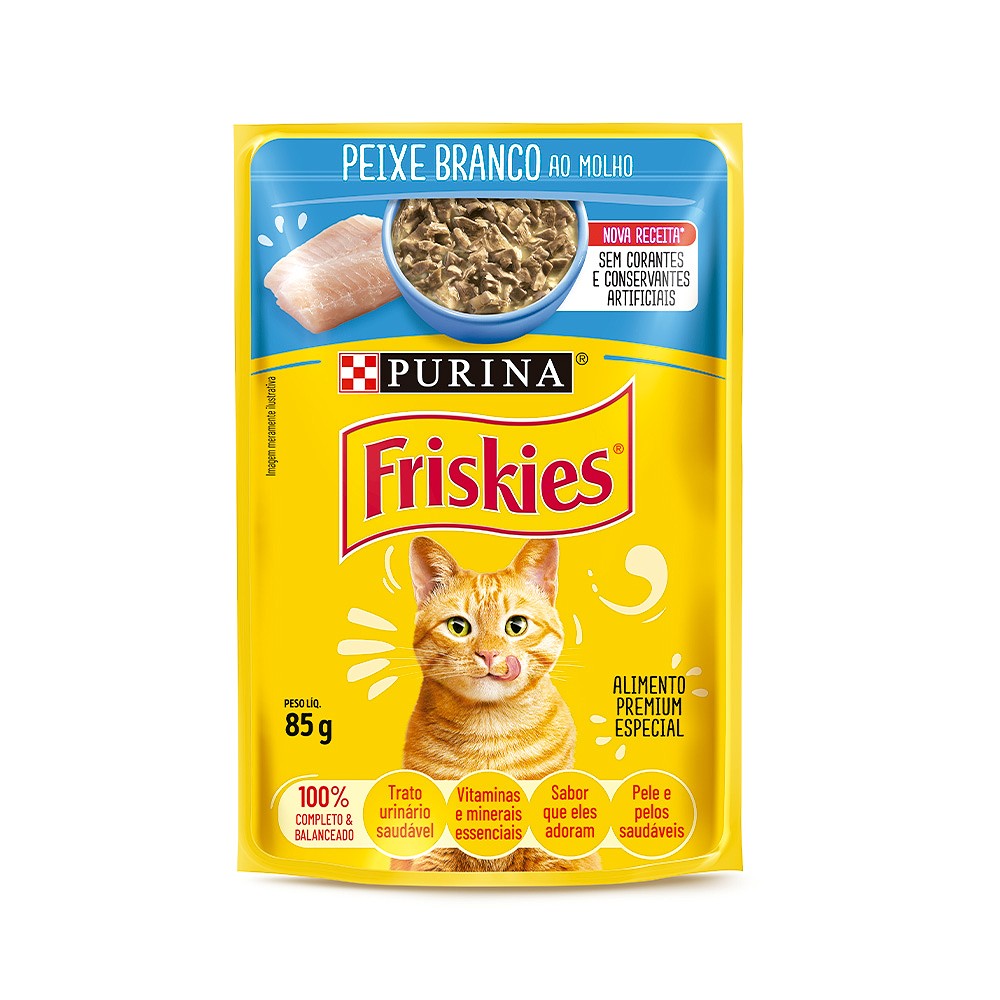 Ração Friskies Sachê para Gatos Adultos sabor Peixe Branco ao Molho