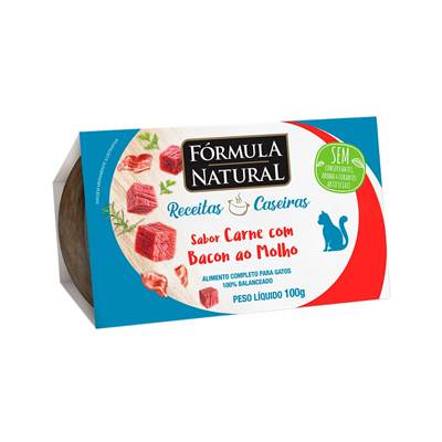 Ração Úmida Fórmula Natural Fresh Meat Receitas Caseiras para Gatos Adultos sabor Carne com Bacon ao Molho 100g