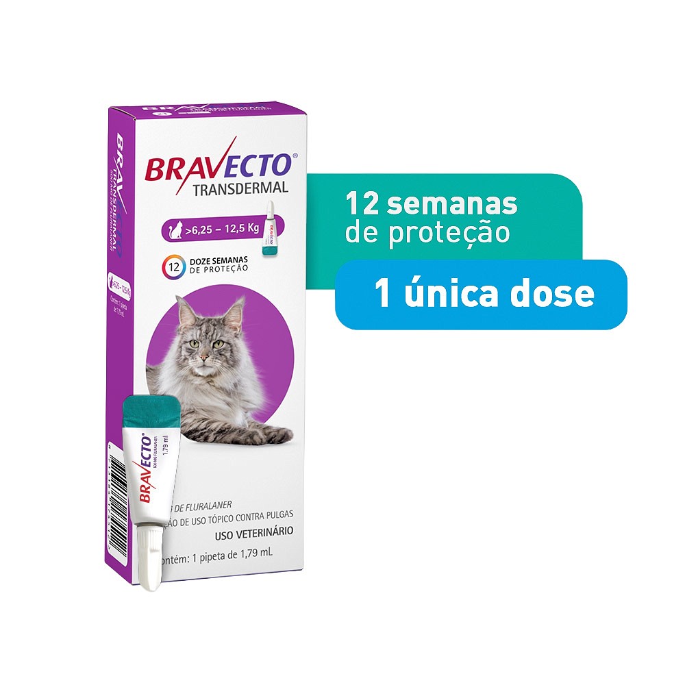 Antipulgas e Carrapatos Bravecto Transdermal para Gatos de 6,25kg a 12,5kg - 500mg