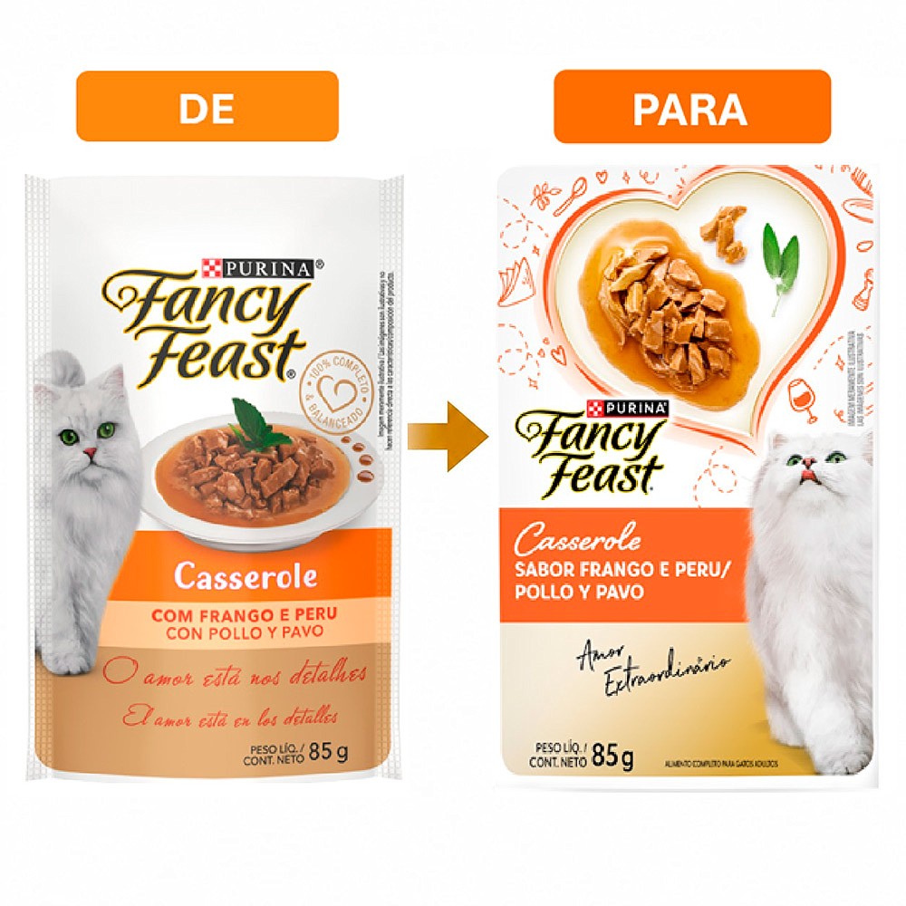 Ração Fancy Feast Sachê para Gatos Adultos sabor Casserole Frango & Peru