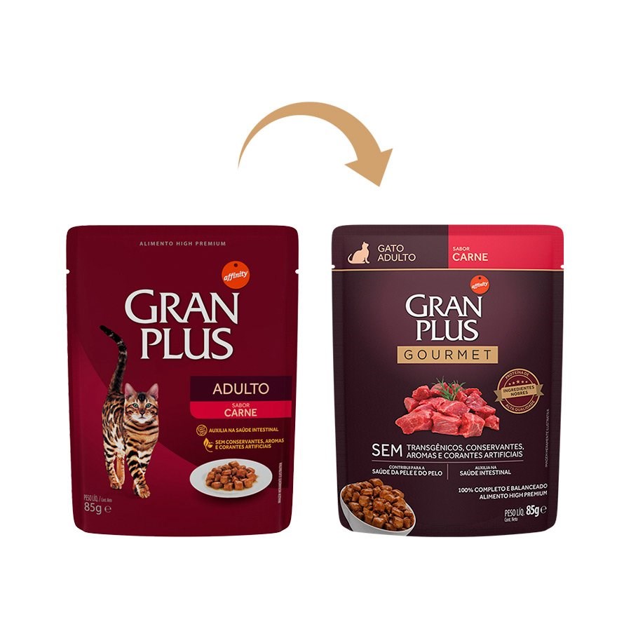 Ração GranPlus Sachê Gourmet para Gatos Adultos sabor Carne