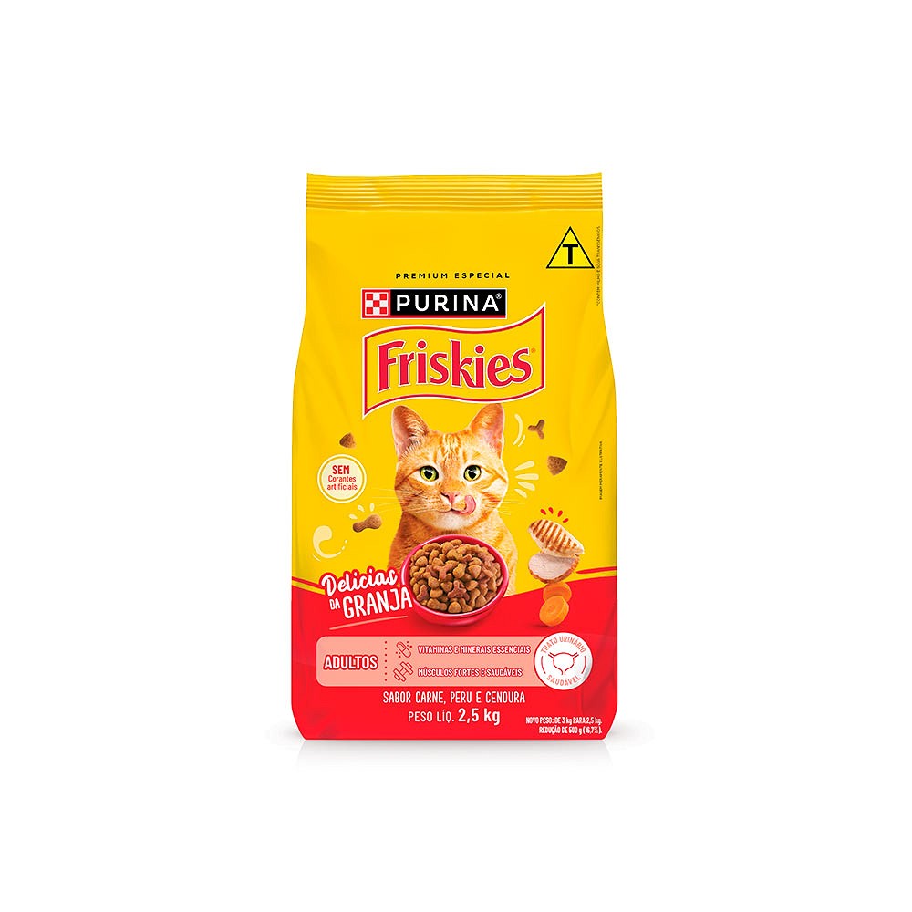 Ração Friskies Delícias da Granja para Gatos Adultos sabor Frango, Peru e Cenoura