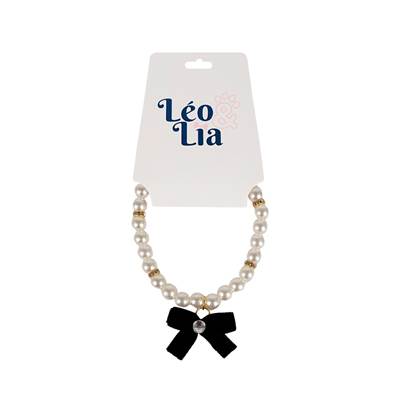 Colar Leo e Lia com Laço Cor Preto para Cães e Gatos M