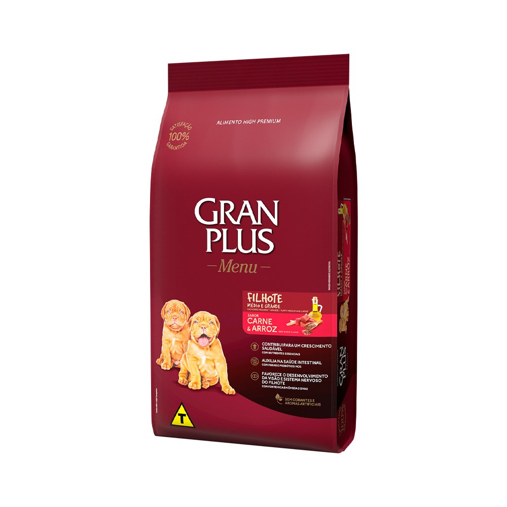 Ração Granplus Menu para Cães Filhotes Porte Médio e Grande sabor Carne e Arroz