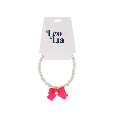 Colar Leo e Lia com Laço Rosa Neon para Cães e Gatos M