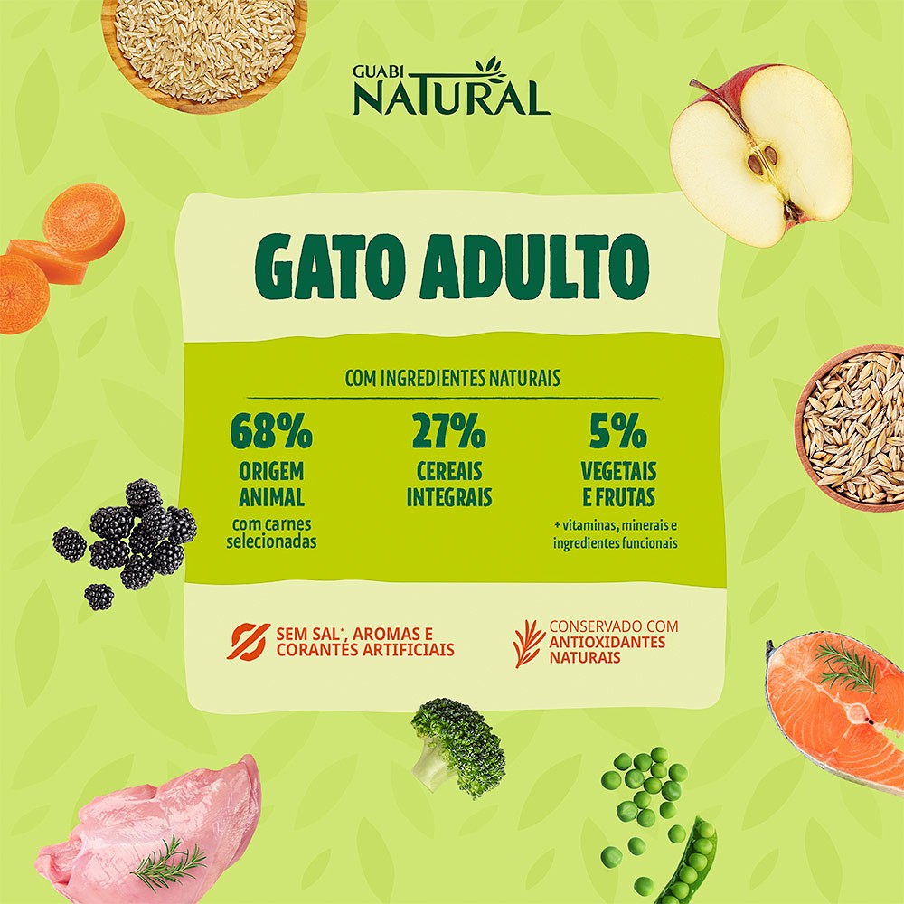 Ração Guabi Natural para Gatos Adultos sabor Frango e Arroz