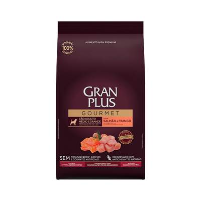 Ração Granplus Gourmet para Cães Adultos Raças Médias e Grandes sabor Salmão e Frango 10,1kg