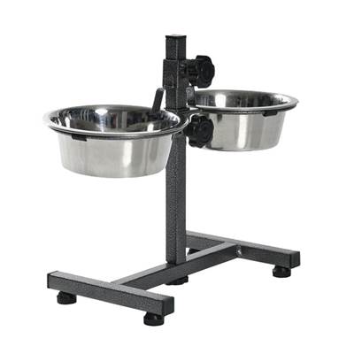 Comedouro Chalesco Duplo Ajustável de Inox para Cães U