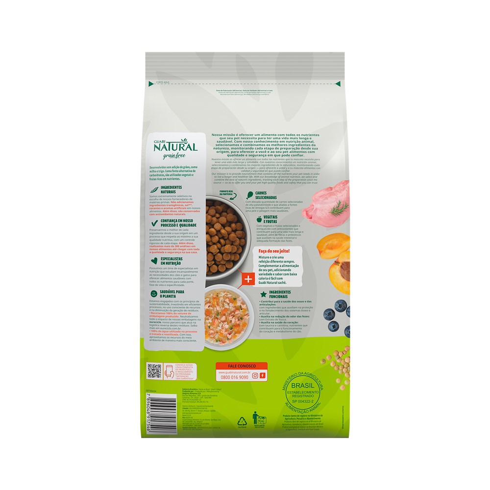Ração Guabi Natural Grain Free para Cães Adultos Porte Médio sabor Frango & Lentilha