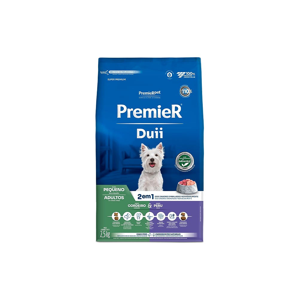 Ração Premier Ambientes Internos Duii para Cães Adultos sabor Cordeiro & Peru
