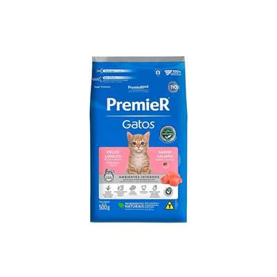 Ração Premier Ambientes Internos Pelos Longos para Gatos Filhotes sabor Salmão 7,5kg