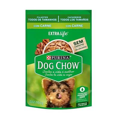 Ração Dog Chow Sachê para Cães Filhotes de Todos os Tamanhos Sabor Carne e Arroz 100g