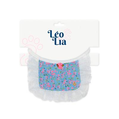 Babador Leo e Lia Renda Floral Azul para Cães e Gatos M