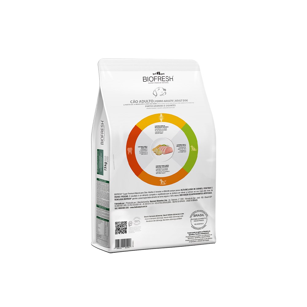 Ração Biofresh para Cães Adultos Porte Grande e Gigante Sabor Lombo, Abacaxi, Arroz Integral e Ervas 