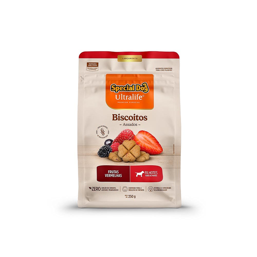 Biscoito Special Dog Ultralife para Cães Filhotes Sabor Frutas Vermelhas 