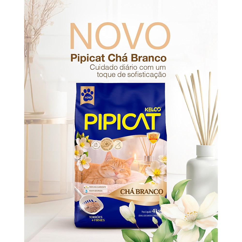 Areia Higiênica Pipicat Chá Branco para Gatos