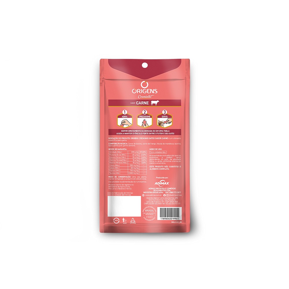 Snack Origens Creminho Sabor Carne para Gatos