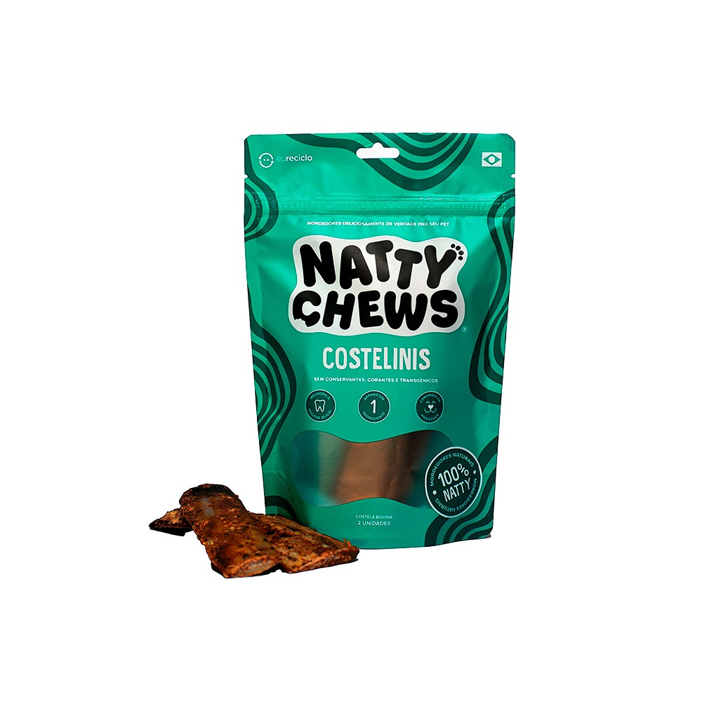 Osso Natty Chews Costela Bovina Natural para Cães - 2 Unidades