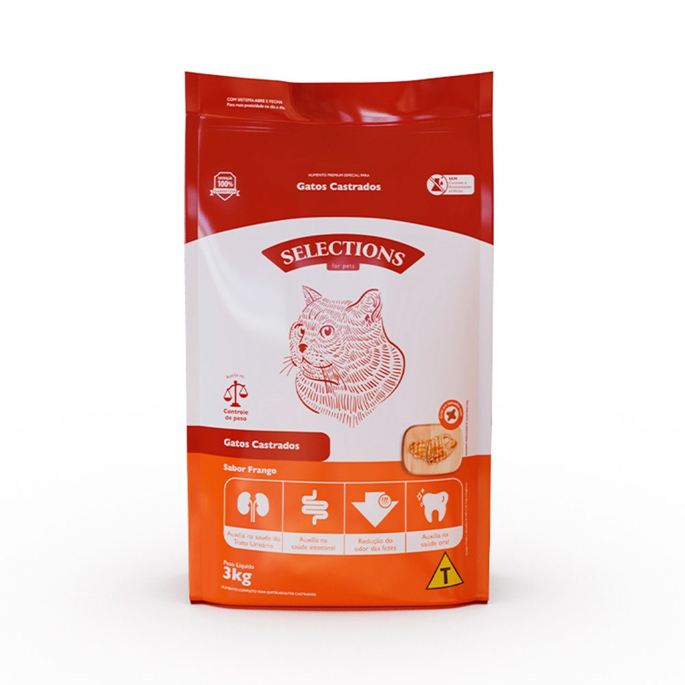Ração Selections For Pet para Gatos Adultos Castrados sabor Frango