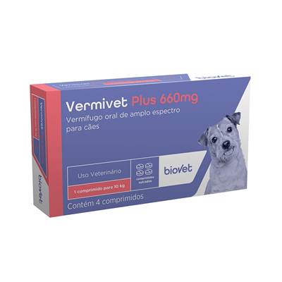 Vermivet Plus 660mg - Vermífugo Biovet para Cães 4 comprimidos