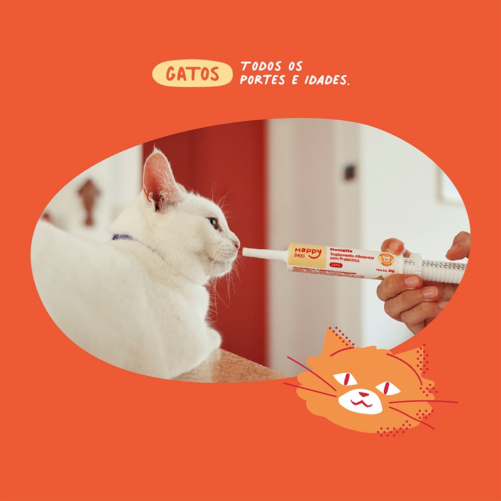 Suplemento Alimentar com Prebiótico Happy Days Renalis para Gatos