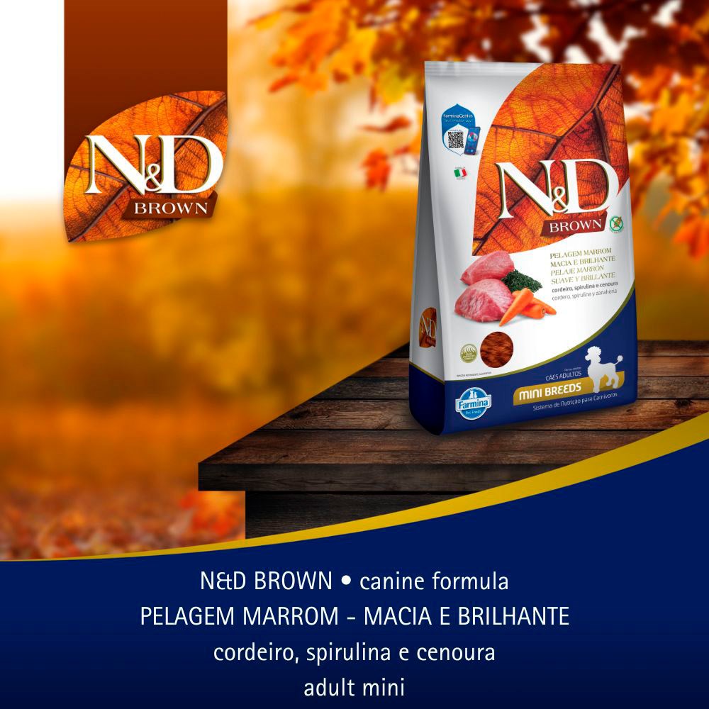 Ração N&D Brown para Cães Adultos de Porte Mini sabor Cordeiro, Spirulina e Cenoura