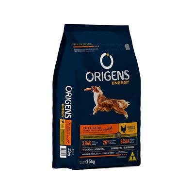Ração Origens Energy para Cães Adultos sabor Frango e Cereais 15kg