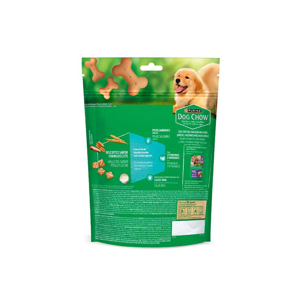 Biscoito Dog Chow para Cães Filhotes Sabor Frango e Leite