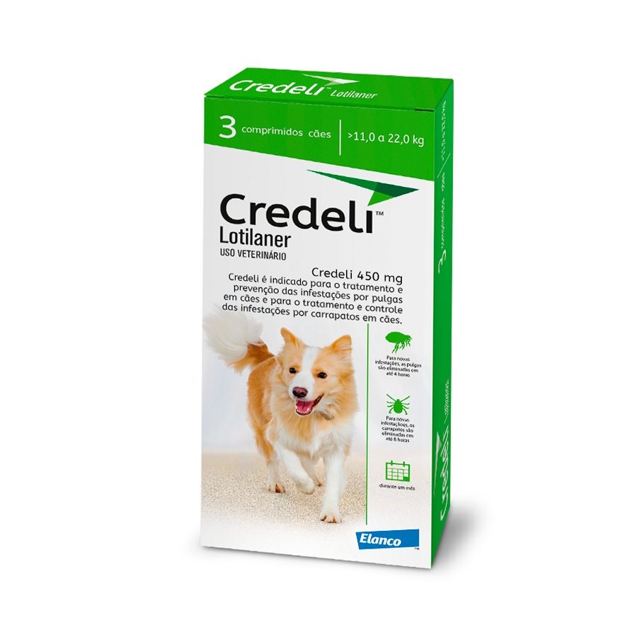 Antipulgas e Carrapatos Credeli para Cães de 11kg a 22kg -  450mg