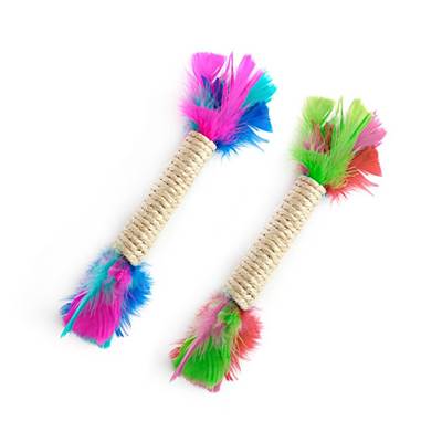 Brinquedo LCM Bastão Sisal com Penas para Gatos - Cores Sortidas U