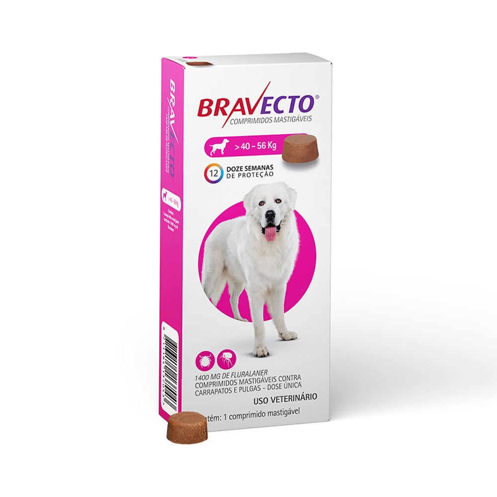 Antipulgas e Carrapatos Bravecto para Cães de 40kg a 56kg - 1400mg