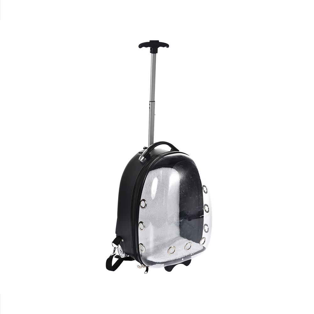 Mochila Chalesco Vision Preta com Rodas para Cães e Gatos