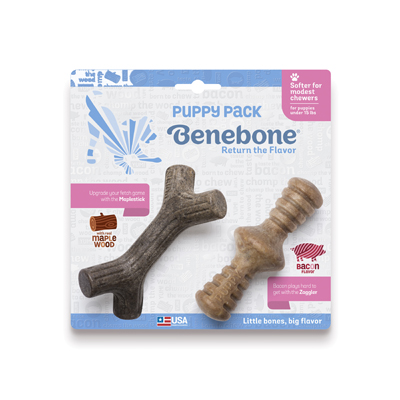 Brinquedo Benebone para Filhotes Tiny 2-Pack Map+Zag sabor Bacon U