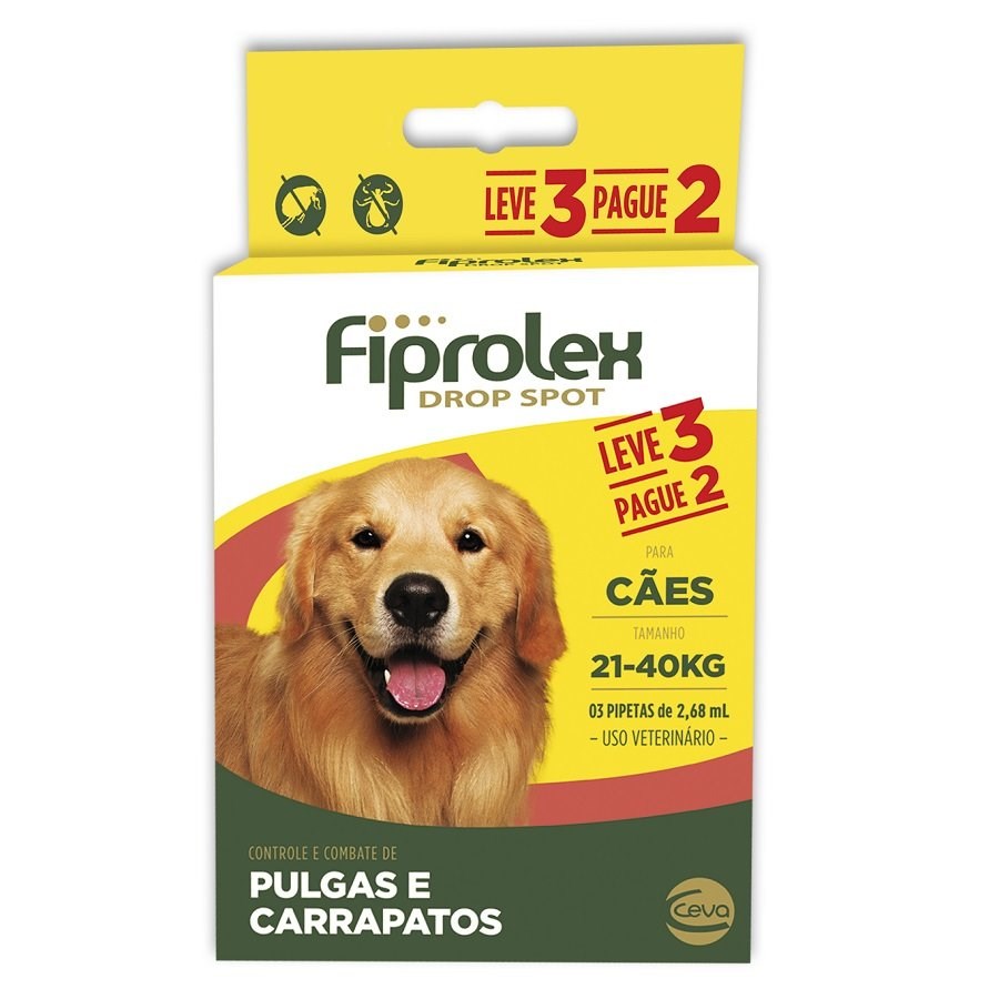 Combo Antipulgas e Carrapatos Fiprolex Drop Spot Ceva para Cães de 21kg até 40kg
