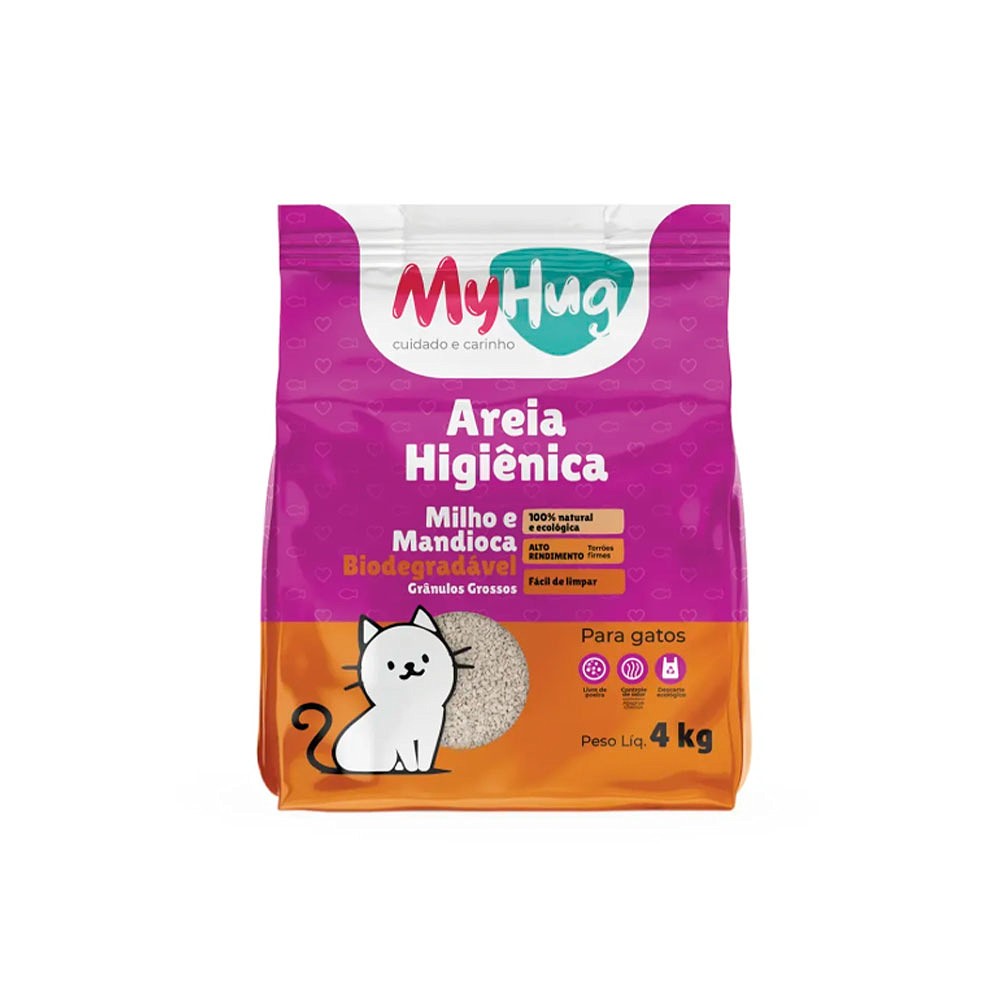 Areia Higiênica Biodegradável de Milho e Mandioca Grãos Grossos MyHug