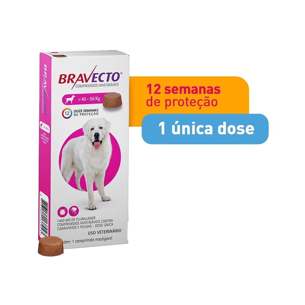 Antipulgas e Carrapatos Bravecto para Cães de 40kg a 56kg - 1400mg