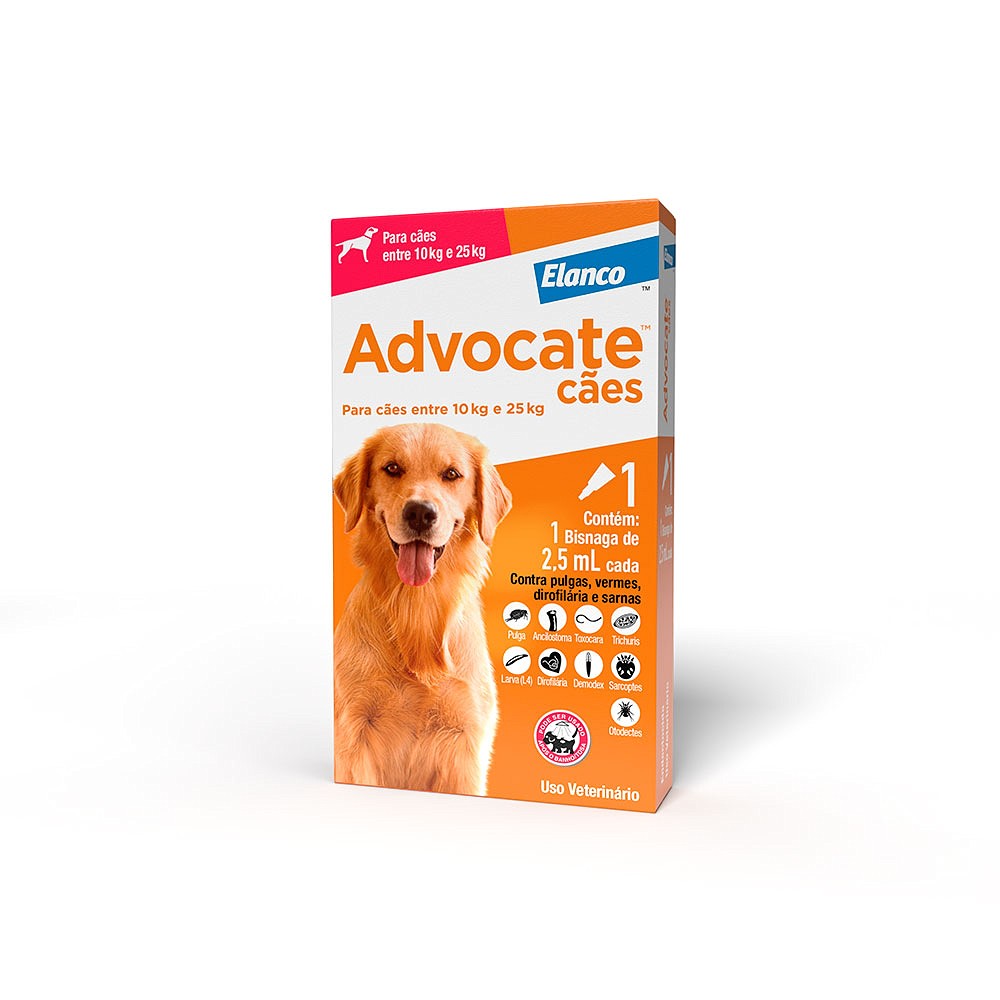 Antipulgas e Endectocida Advocate 2,5ml para Cães entre 10kg e 25kg