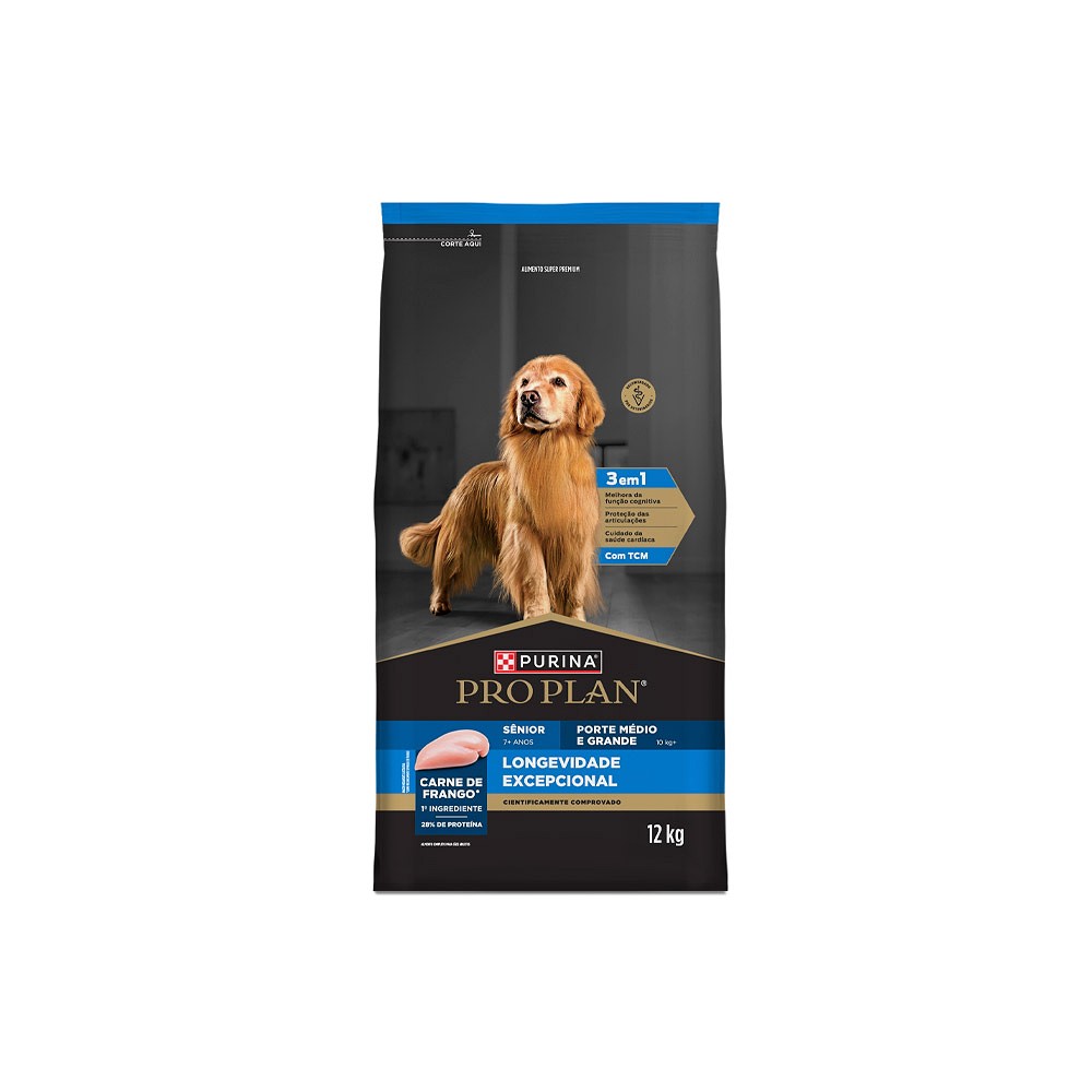Ração Proplan Longevidade Excepcional para Cães Sênior 7+ de Porte Médio e Grande
