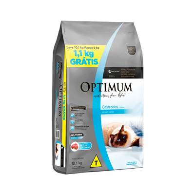 Ração Optimum para Gatos Adultos Castrados sabor Carne Leve 10,1kg Pague 9kg