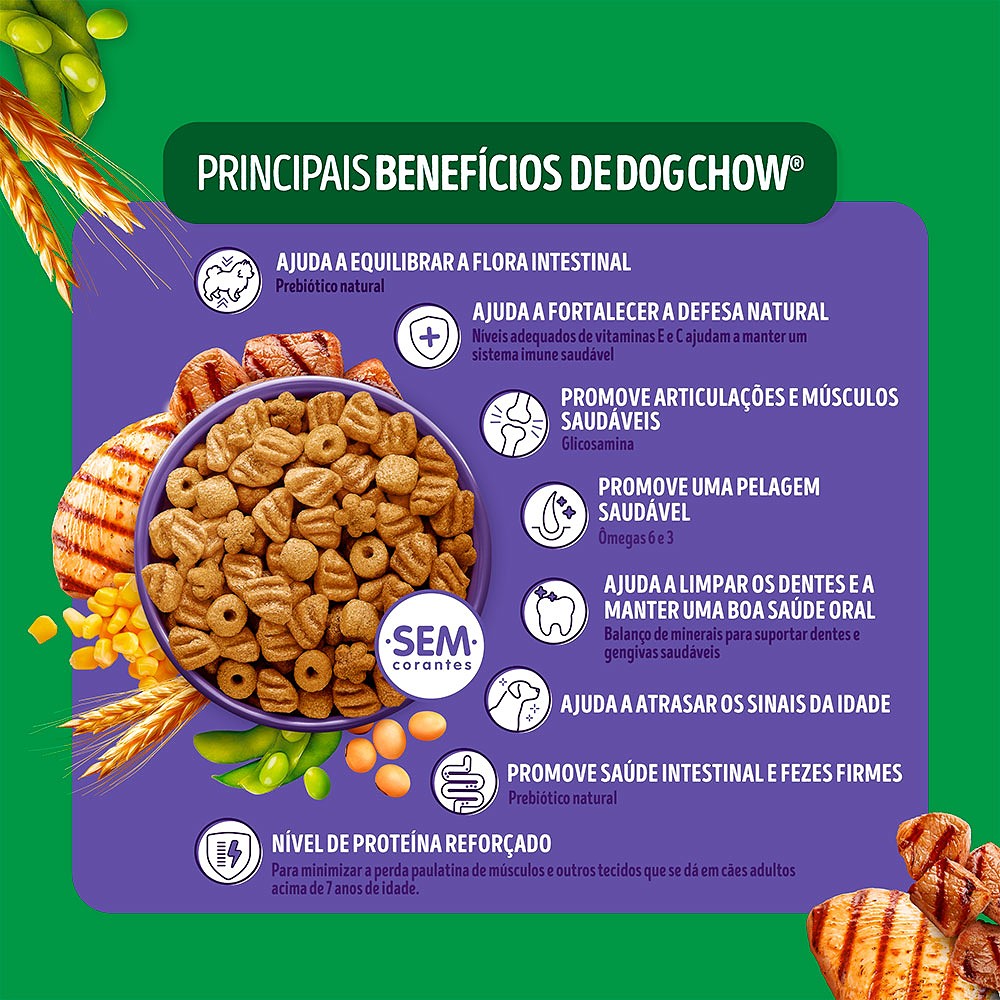 Ração Dog Chow Nutrição Reforçada para Cães Sêniors Sabor Carne, Frango e Arroz