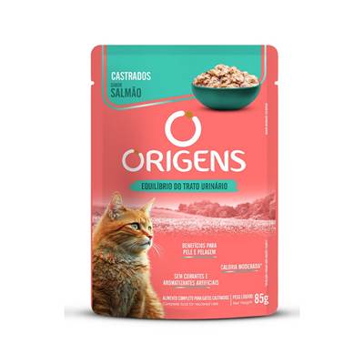 Ração Úmida Origens para Gatos Castrados Sabor Salmão 85g
