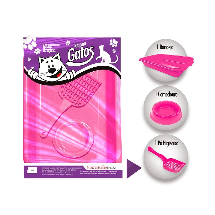 Kit Higiênico Furacão Pet 3 Peças Rosa para Gatos